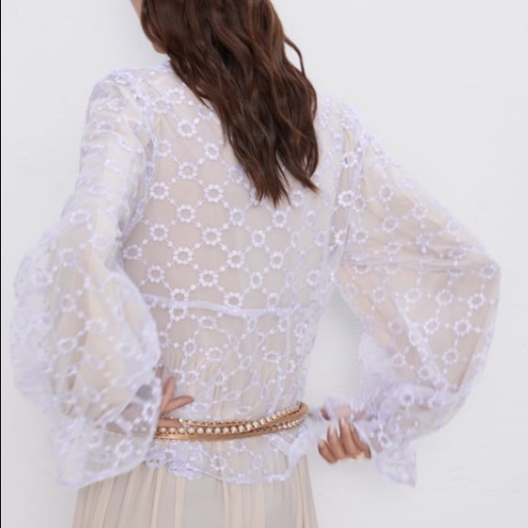 🌞NWT Zara Organza Purple Long Sleeve Blouse M - Picture 3 of 7